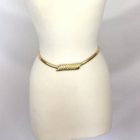 Vtg 70/80 Dotty Smith Skinny Gold Tone Metal Belt - Picture 2 of 8